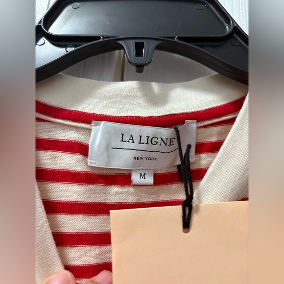 La Ligne Striped Molly Tee Short Sleeve Cotton Size Medium Red/Ivory Stripe - Picture 4 of 5